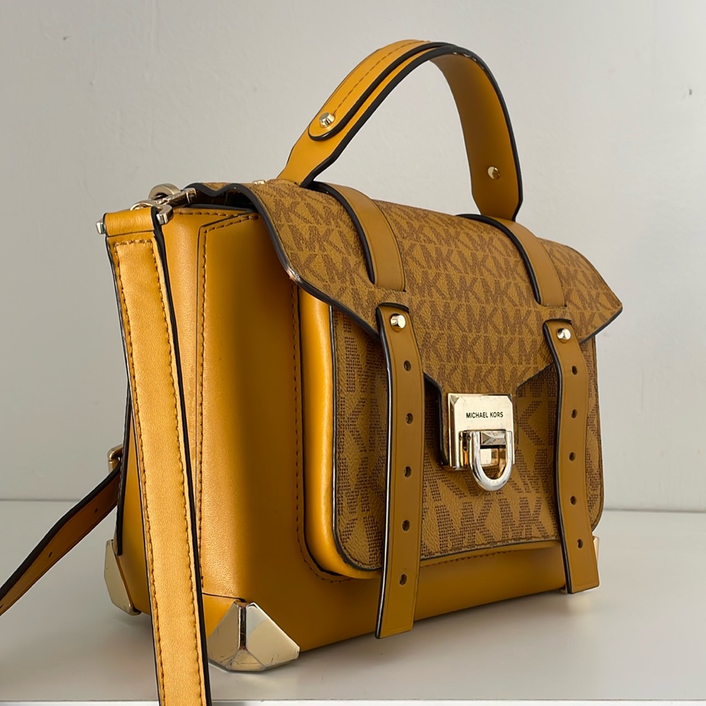 Michael Kors Yellow Signature Coated Canvas And Leather Manhattan Top Handle Bag
